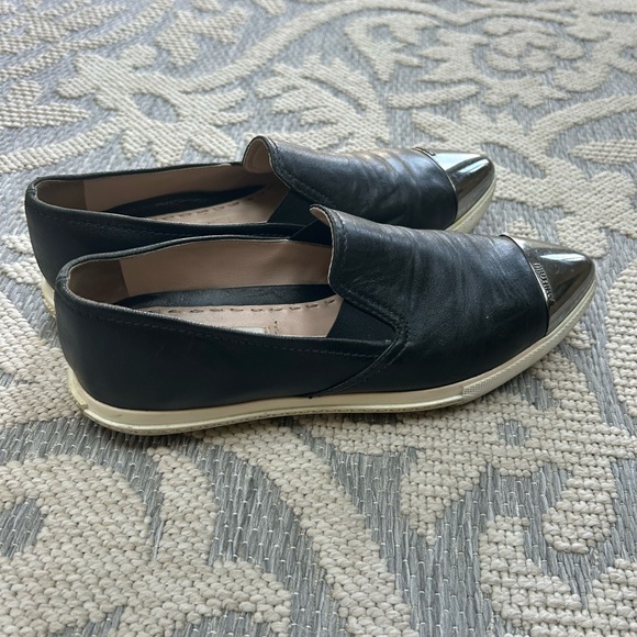 Miu Miu Black Leather Loafers with Silver Toe Caps - Picture 3 of 6